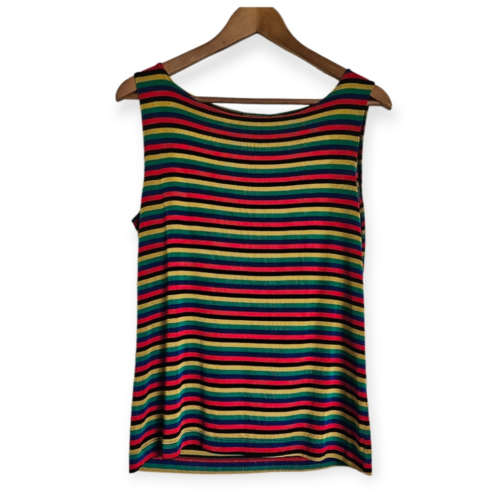 Vintage Chico's Multicolor Stretcy Striped Knit Top Sleeveles Size 1
